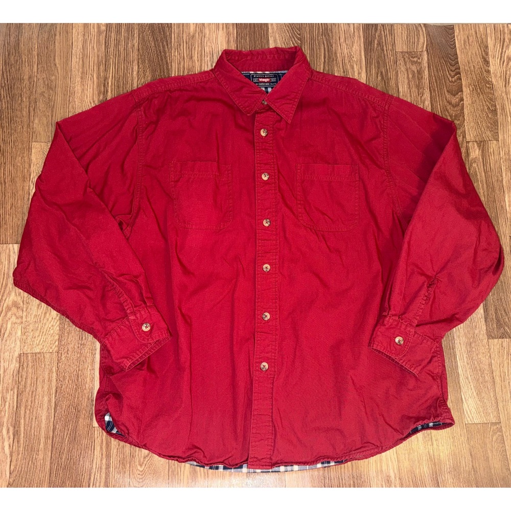 Wrangler Mens XL Red Flannel Lined Long Sleeve Button Down Shirt EB7WER MMTH4279
